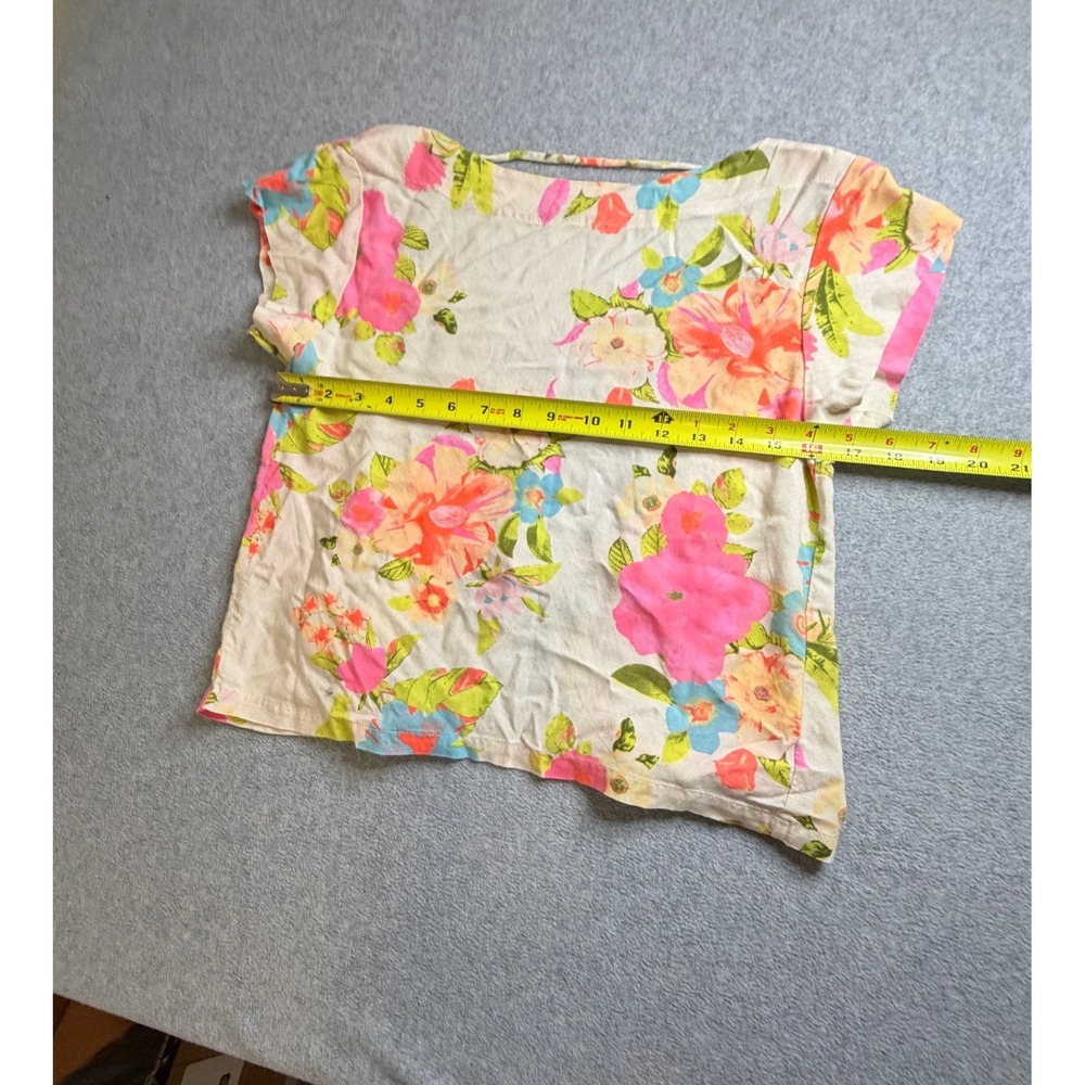 Farm Rio Floral Crop Top Pink Orange Blue Open Back Tie Viscose Size P Small - Picture 3 of 7